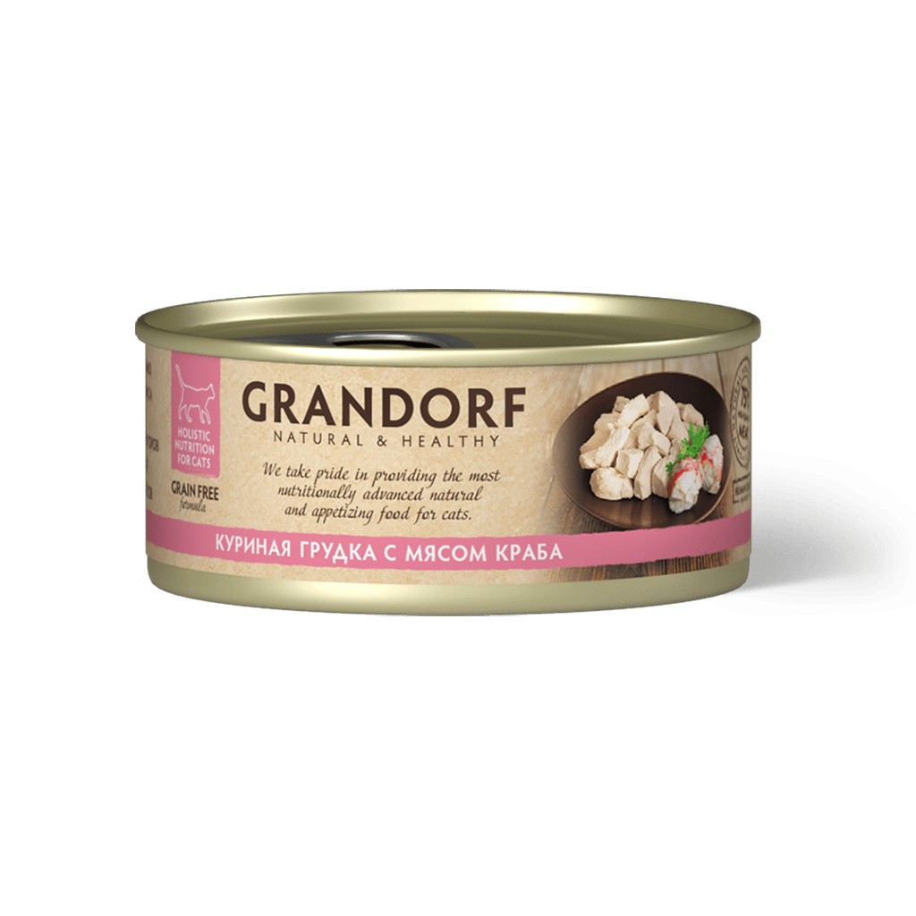 Влажный корм для кошек Grandorf «Куриная грудка с мясом краба в собственном соку» (70 грамм)