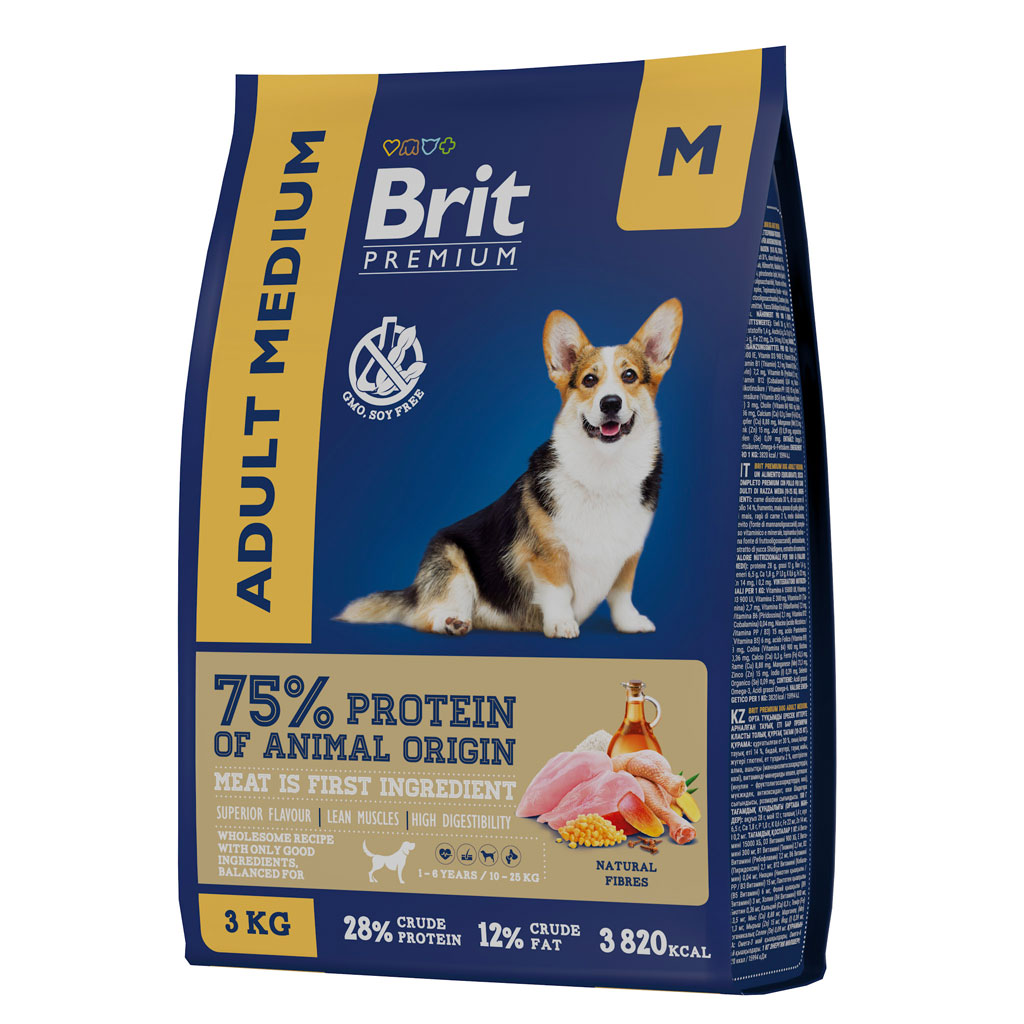 Brit Premium Dog Adult Medium с курицей для взрослых собак средних пород