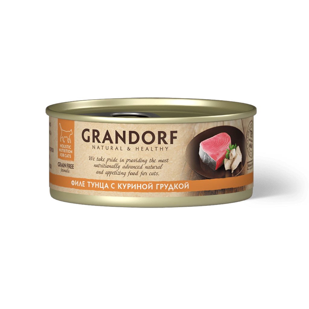 Grandorf «Филе тунца с куриной грудкой в собственном соку» (70 грамм)