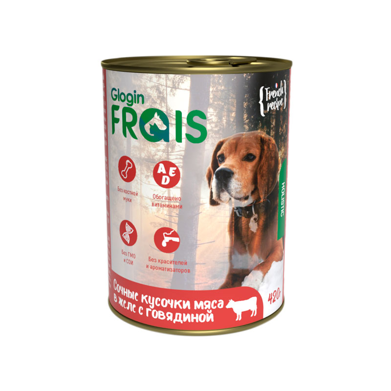 Влажный корм для собак Glogin Frais Holistic сочные кусочки мяса в желе (с говядиной)