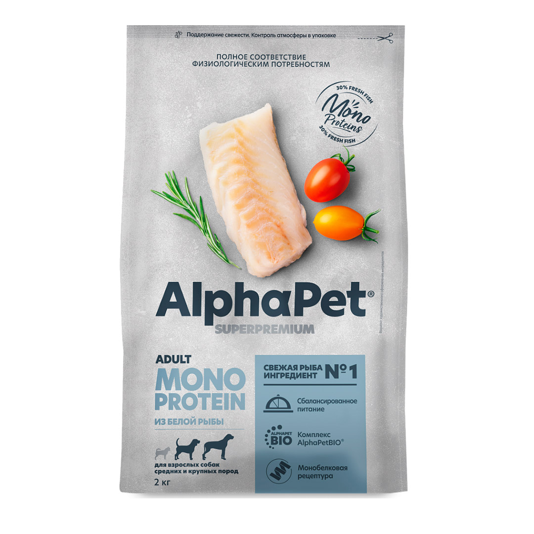 AlphaPet Monoprotein взрослых собак средних и крупных пород (белая рыба)