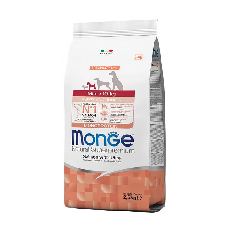 Monge Dog Speciality Line Monoprotein Puppy & Junior Mini для щенков мелких пород, из лосося с рисом