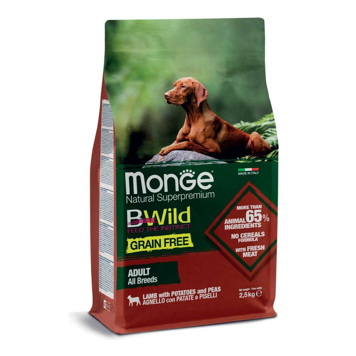 Monge Dog BWild Grain Free для собак всех пород из ягненка с картофелем и горохом